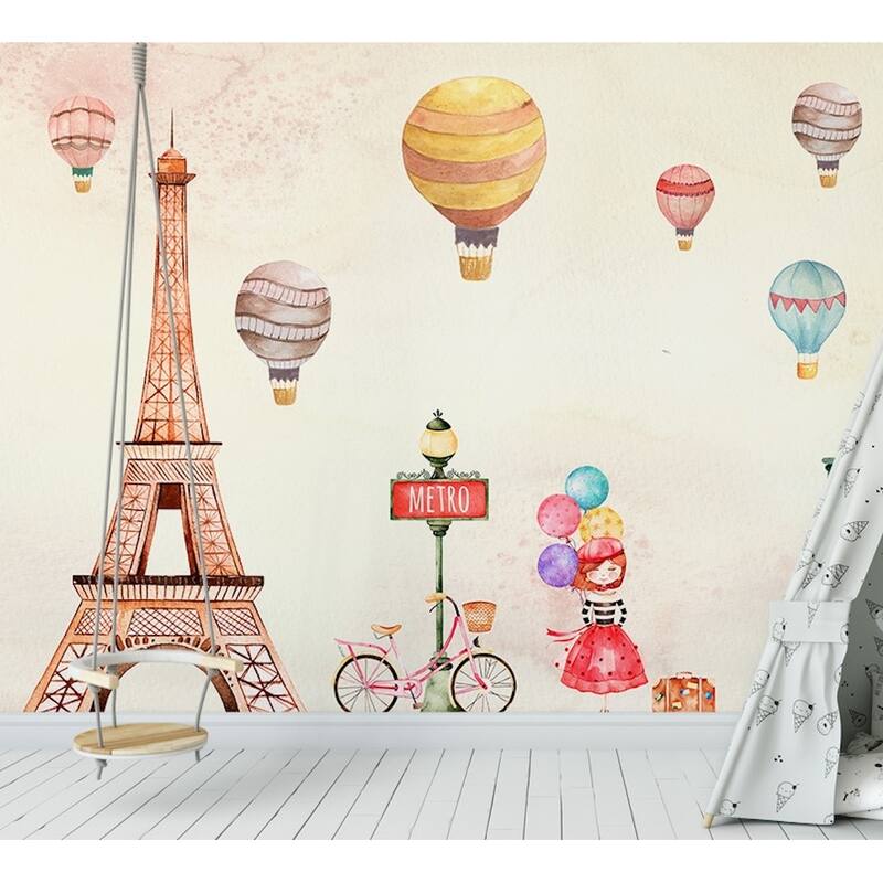 GK Wall Design Eiffel Tower Little Hot Air Balloons Removable Wallpaper