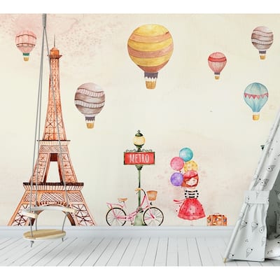 GK Wall Design Eiffel Tower Little Hot Air Balloons Removable Wallpaper