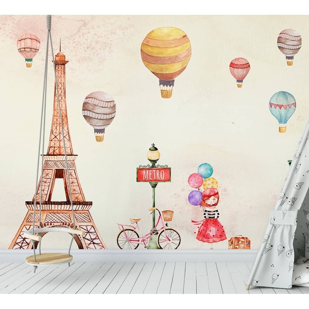 GK Wall Design Eiffel Tower Little Hot Air Balloons Removable Wallpaper