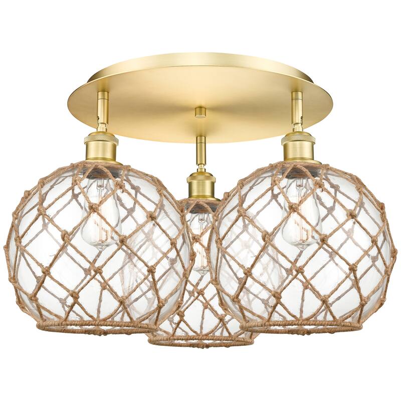 Innovations Lighting Endless Possibilities Ballston - Farmhouse Rope - 3 Light 22" Flush Mount - Clear Glass with Brown Rope/Satin Gold