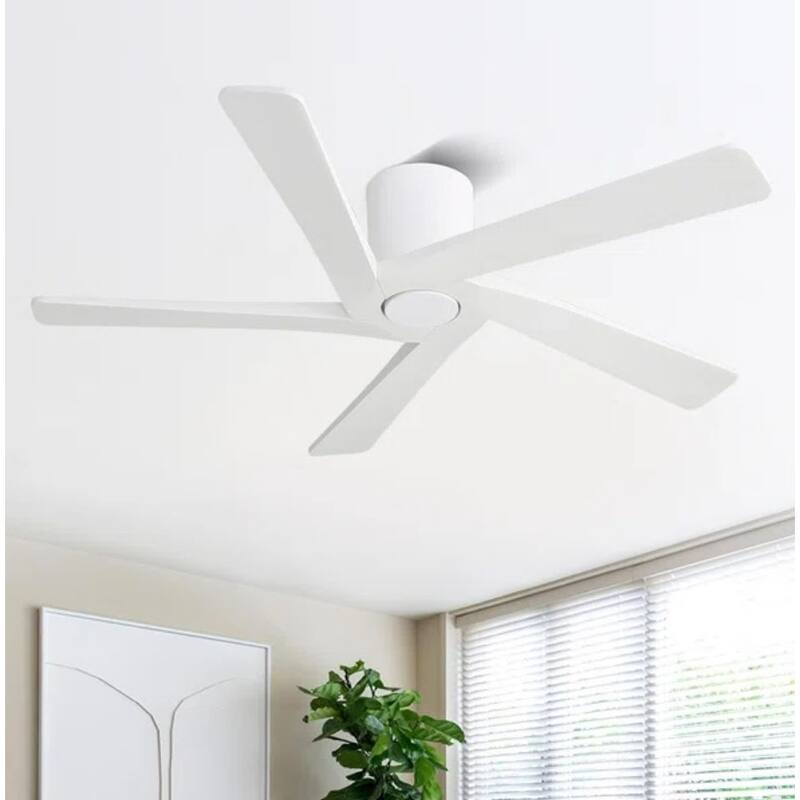 MLiAN 5 Solid Wood Blades Indoor Flush Mount Ceiling Fan with Remote - 48'' - White