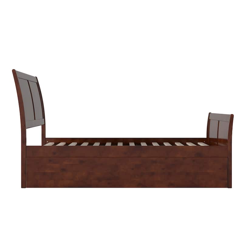 Full Platform Bed with Trundle - Coastal Craftsman Style - Walnut Finish - Home Bedroom Furniture