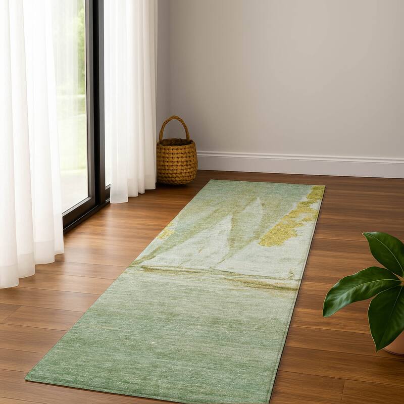 Premium Washable Super Soft Modern Sailboat Mayfield Rug - Green - 2'3" x 7'6"