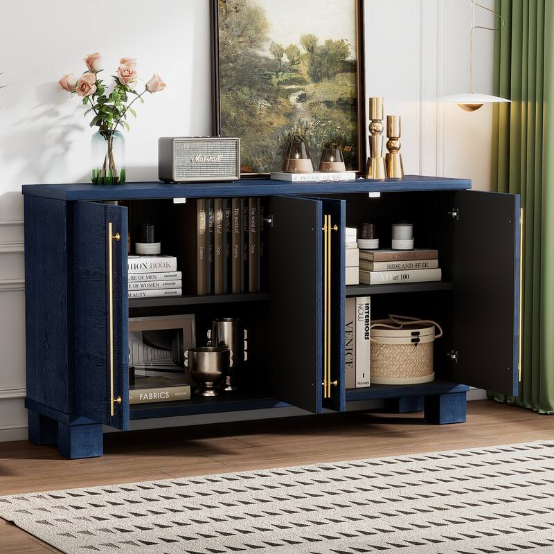 Wood Sideboard with Adjustable Shelves and Gold Handles