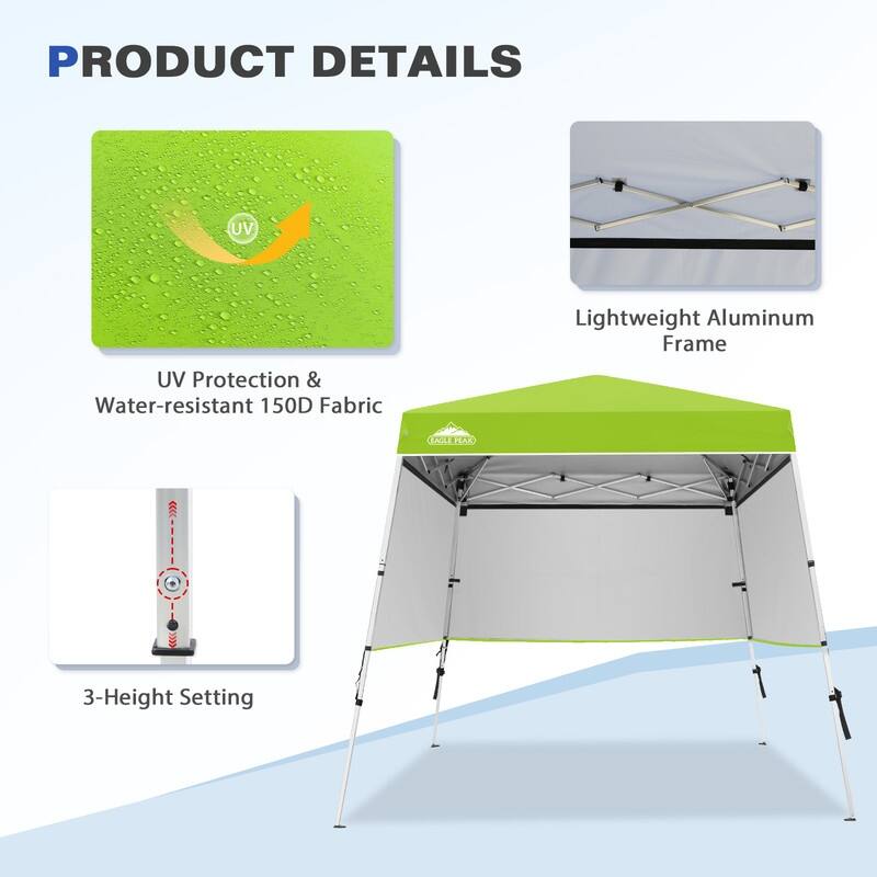 EAGLE PEAK Day Tripper 8x8 Aluminum Super-Lightweight Slant Leg Pop Up Canopy with 3 Removable Walls, Blue