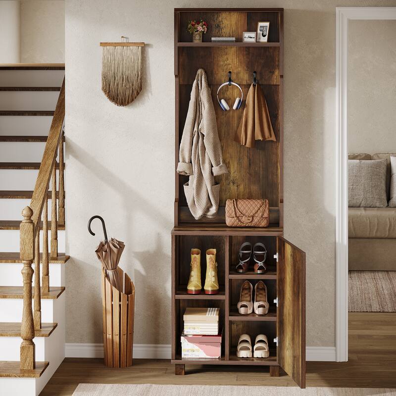 3-in-1 Hall Tree with Coat Rack and Shoe Cabinet for Entryway
