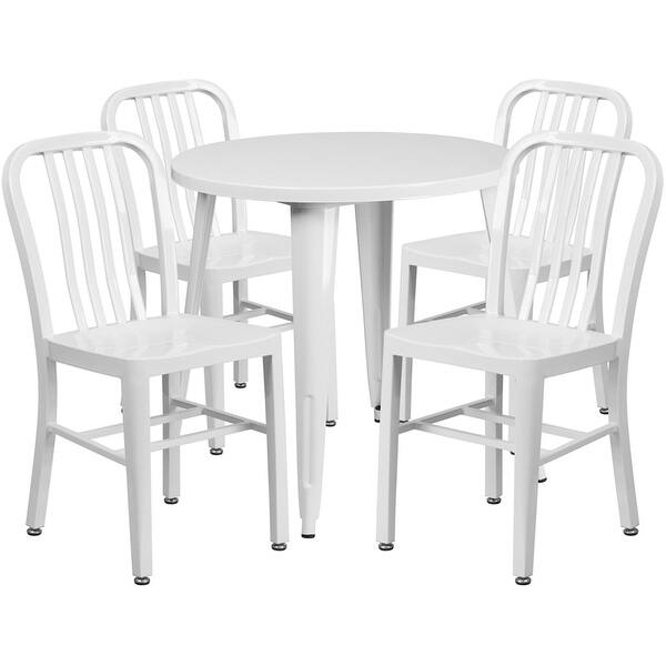 Brimmes 5pcs Round 30'' White Metal Table w/4 Vertical Slat Back Chairs