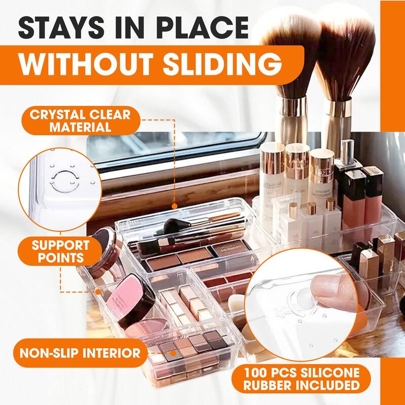 Cheer Collection 25 Piece Clear Plastic Drawer Organizer Set with Non-Slip Silicone Feet - 25 pcs