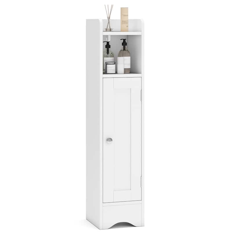 Narrow Bathroom Storage Cabinet with Adjustable Shelves and Single Door for Small Spaces - 7" x 7.5" x 31.5" - White