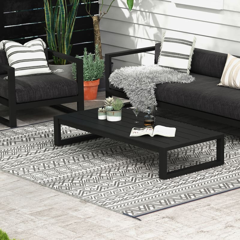 Outsunny Reversible Outdoor Rug, 8' x 10' Waterproof Plastic Straw Floor Mat, Portable RV Camping Carpet - Black