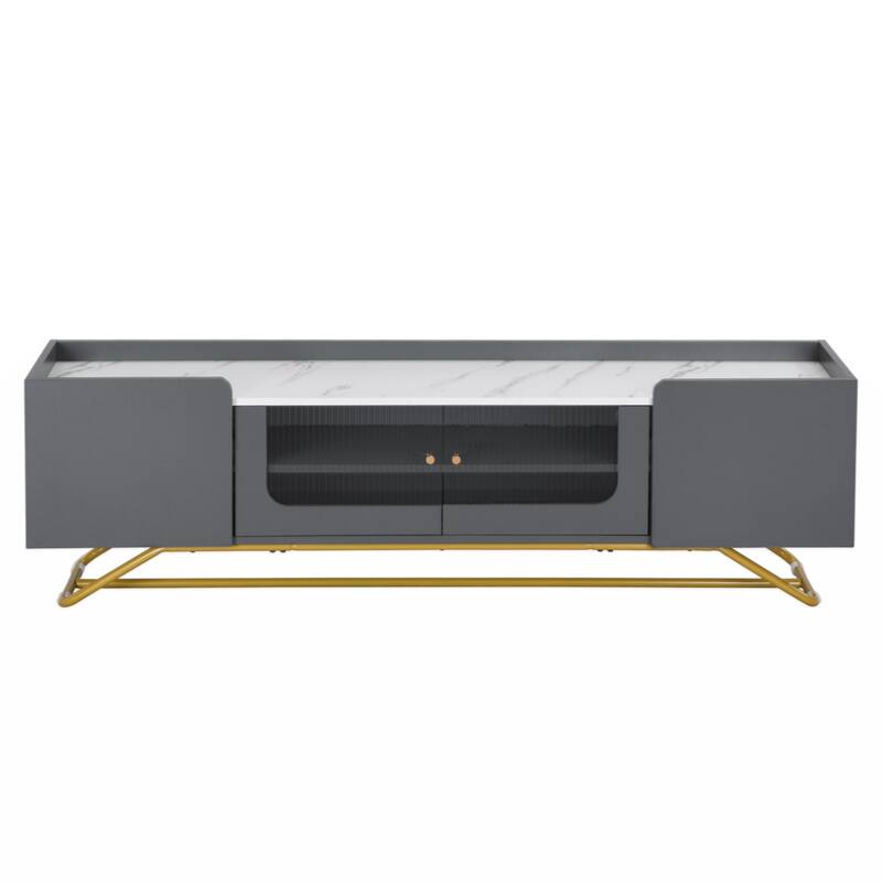 Sleek Design TV Stand with Fluted Glass, Contemporary Entertainment Center for TVs Up to 70"