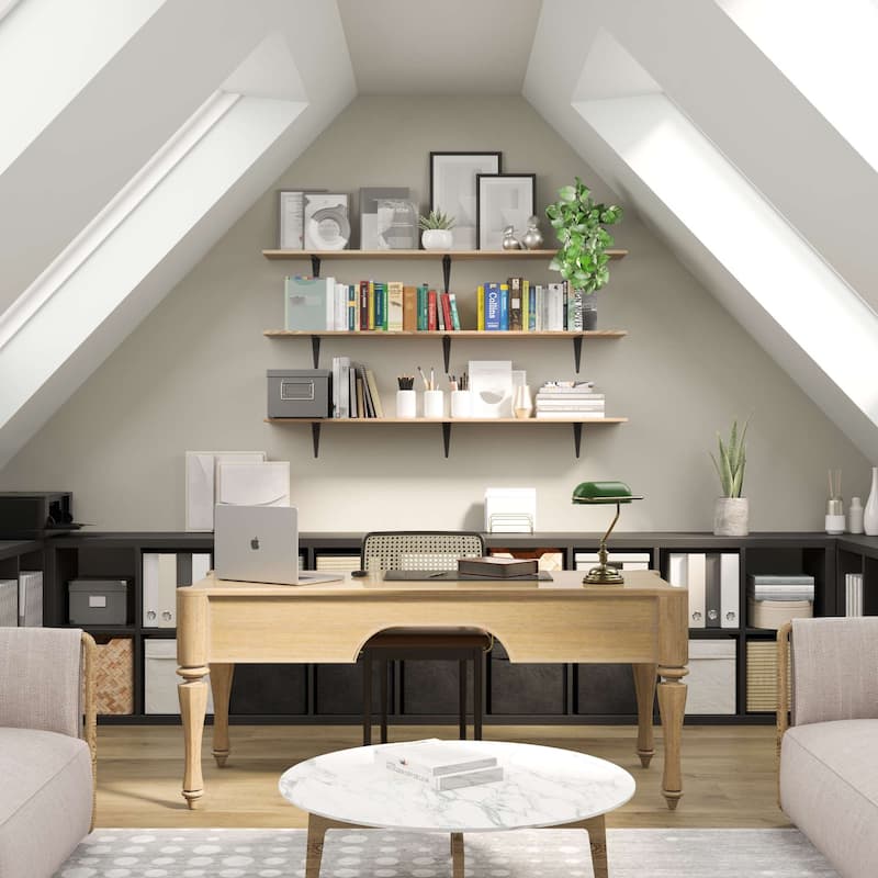 60"x8" Floating Bookshelves for Wall, Book Shelves for Living Room, Storage Shelves, Wood, Burnt