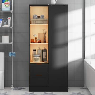 Elegant Wooden Storage Cabinet with Sliding Doors and Multiple Shelves