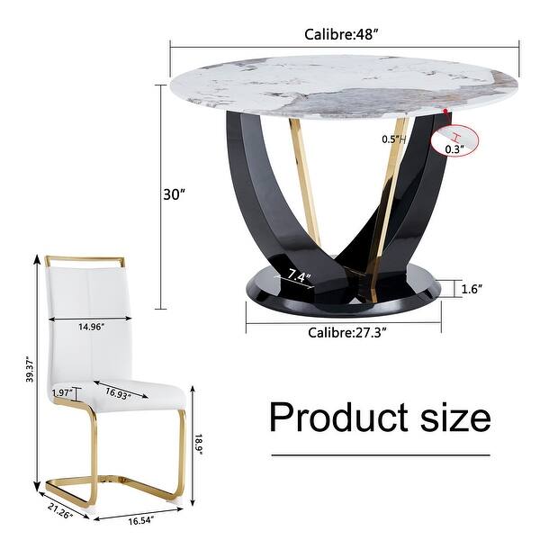 Dining Set,1 Table with 4 Chairs with PU cushions golden legs Round