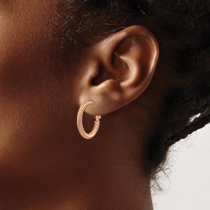 Curata 14k Rose Gold Twisted Round Omega Back Hoop Earrings - 21x21mm