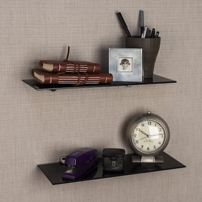 Glass Floating Shelves with Chrome Brackets (Set of 2)
