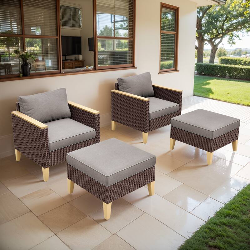 Patio Arm Chair Ottoman Chair Cushion - Grey - Brown
