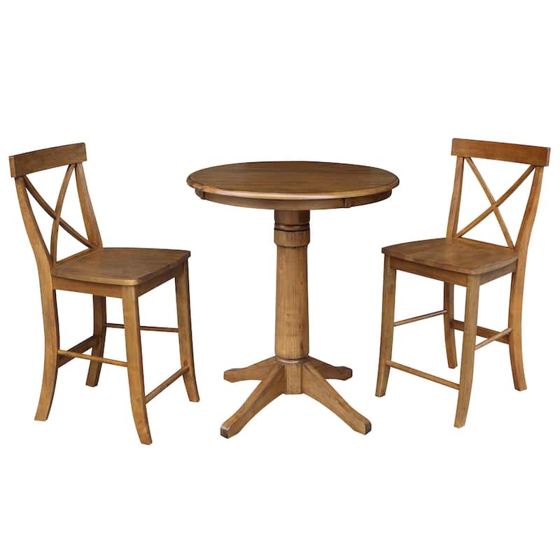30" Round Counter Height Table with 2 X-Back Stools - 3 Piece Set