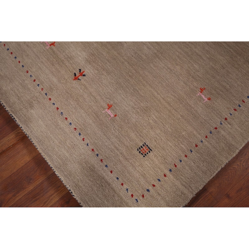 Tribal Beige Gabbeh Oriental Accent Rug Handmade Wool Carpet - 3'11"x 5'9"