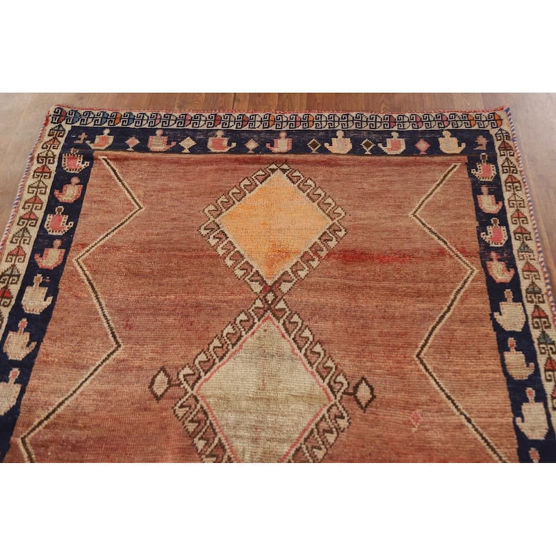 Vegetable Dye Gabbeh Qashqai Persian Antique Rug Handmade Wool Carpet - 4'2"x 7'3"