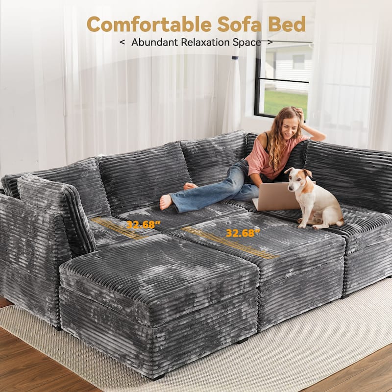 HOOOWOOO Modular Plush Corduroy Sofa Couch with Ottoman for Living Room