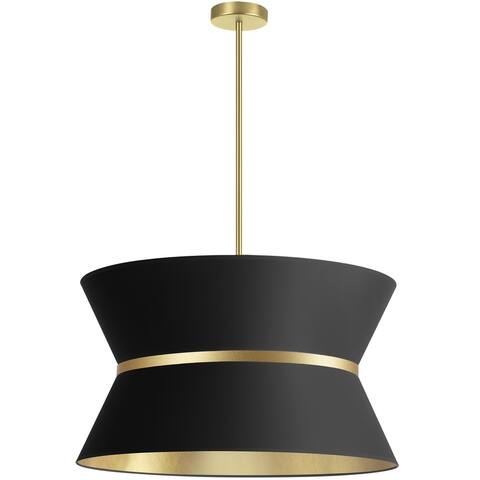 4 Light Incandescent Chandelier, Aged Brass with Gold Ring Black / Gold Shade