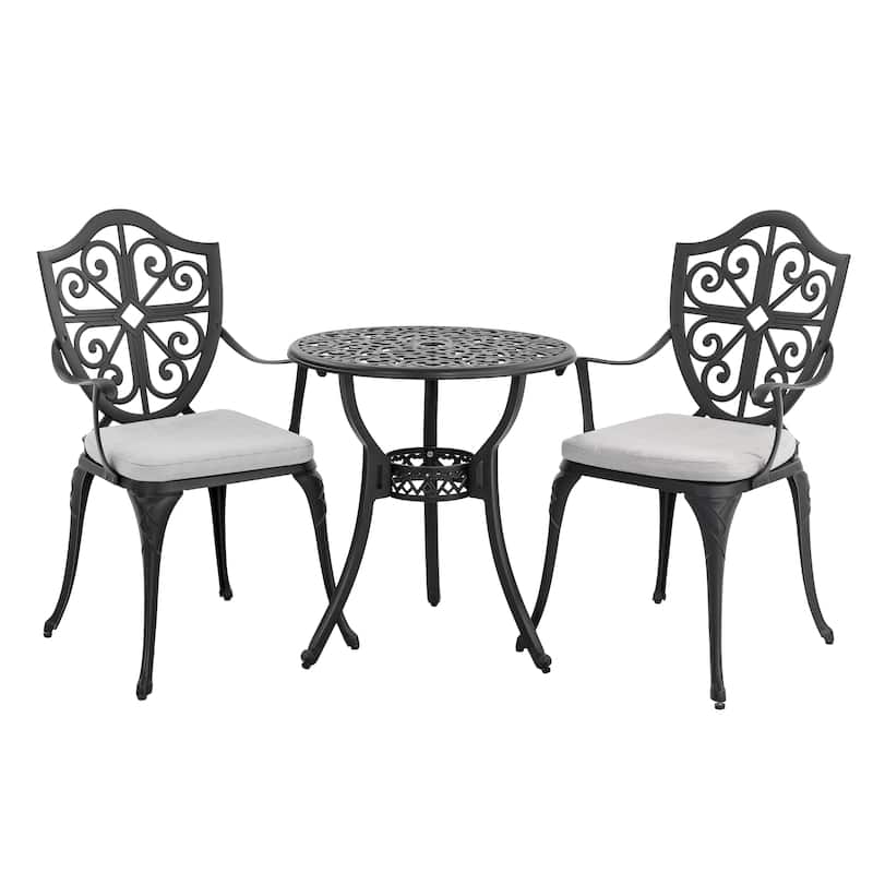 Outdoor 3-Piece Bistro Set with 2.17" Umbrella Hole and Cushions