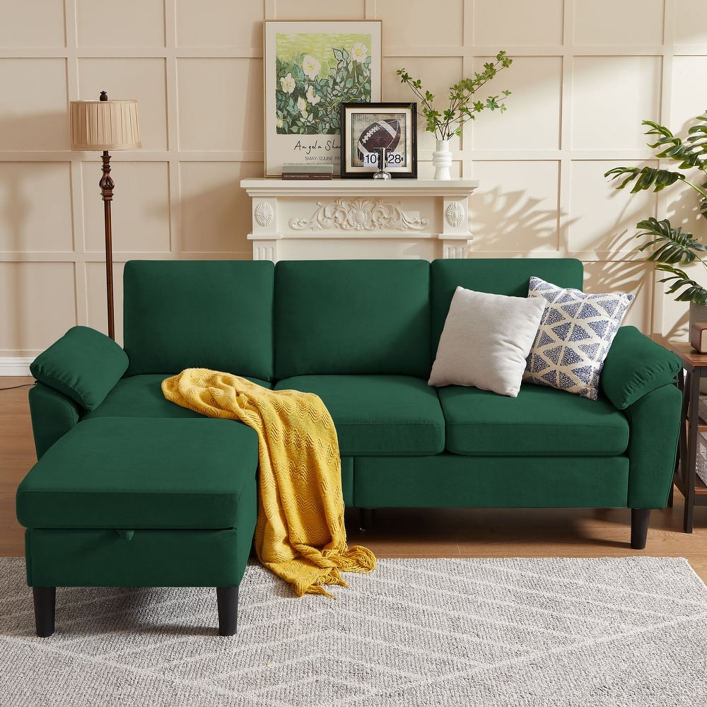 Modern Sectional Sofa Couch L Shaped with Removable Armrest, Convertible Couch with Reversible Ottoman for Living Room
