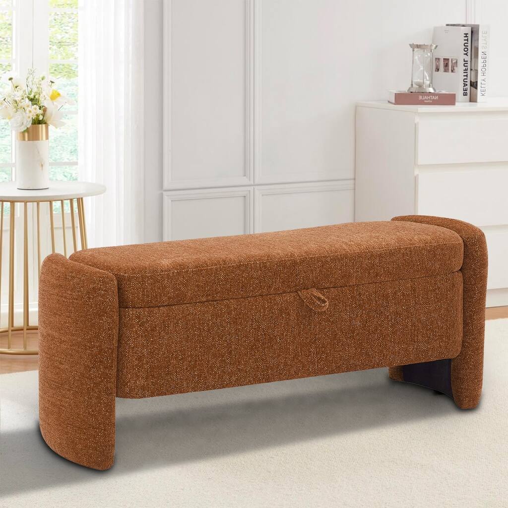 Minimalist Stylish Chenille Fabric Upholstered Storage Bench