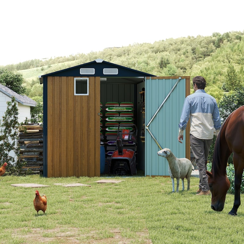 6x8FT Outdoor Steel Storage Shed with Lockable Doors