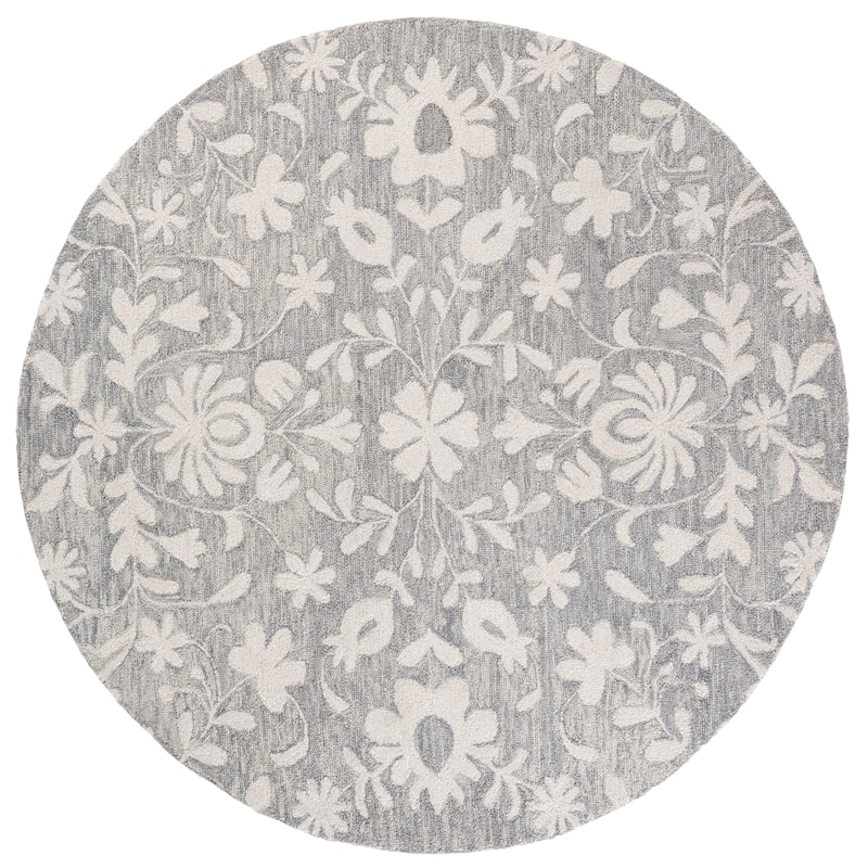 SAFAVIEH Handmade Metro Hayfa Wool & Chenille Rug - 6' Round - Grey/Ivory