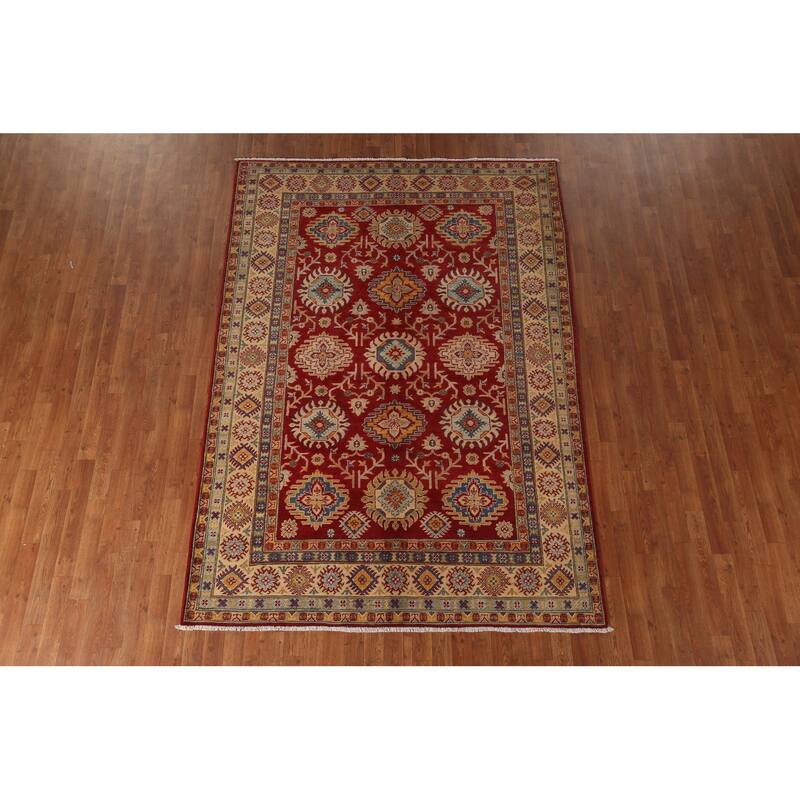 Red Kazak Oriental Area Rug Handmade Living Room Wool Carpet - 6'1" x 8'9"