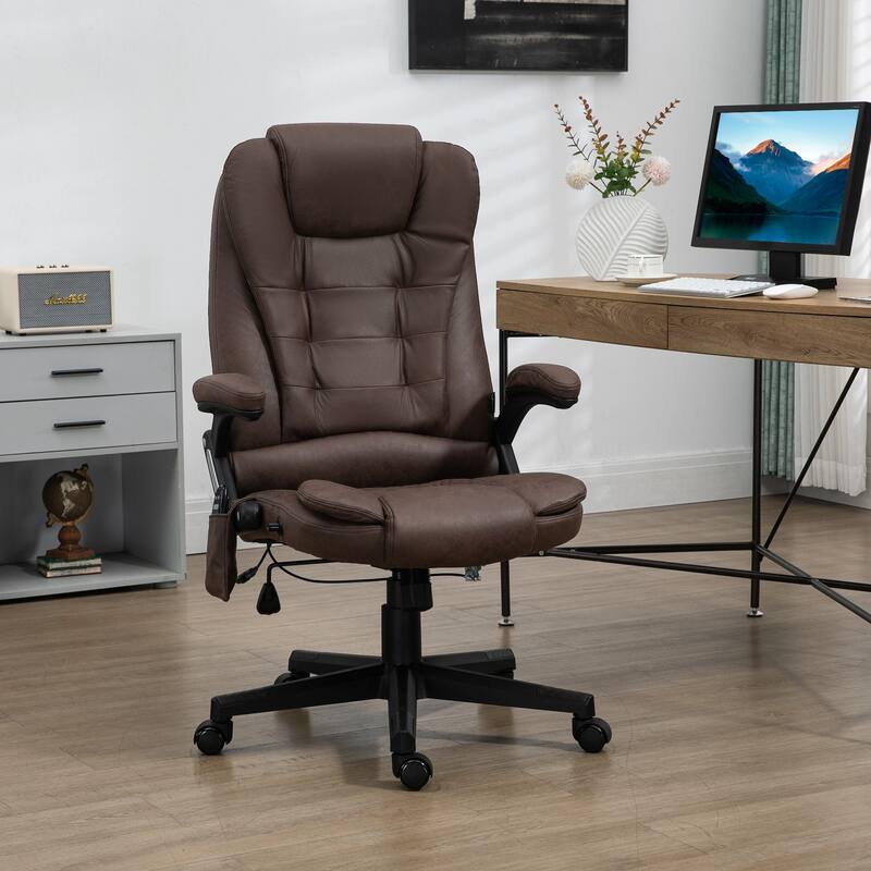 Height Adjustable Massage Office Chair with Lumbar Heating and 6 Vibration Points Swivel Wheels - 25.5"W x 28"D x 43.25"-47.25"H