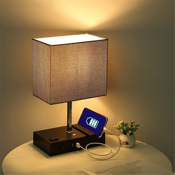 Touch Control Table Lamp with 2 USB Charging Ports 1 AC Outlets