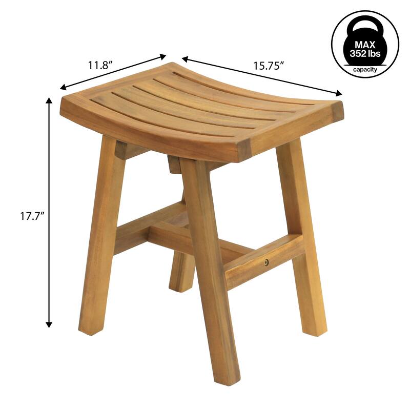 Tamlyn 15.75" Classic Slatted Solid Acacia Wood Indoor/Outdoor Shower Stool, By JONATHAN Y - 15.75L x 11.81W x 17.72H