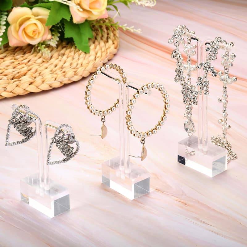 Earring Display Stands, 3pcs Acrylic Earring Holder Earring Stand T,Transparent - Black