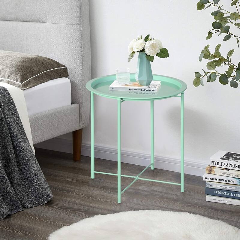 VECELO Side/End Table, Folding Round Metal Anti-Rust and Waterproof Outdoor for Living Room Bedroom,Nightstands