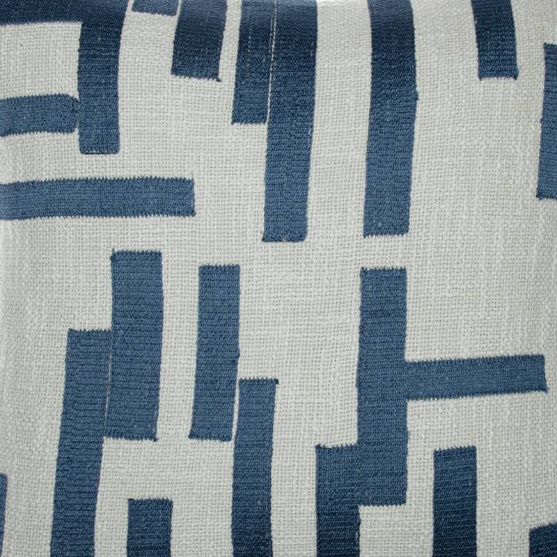 HomeRoots 24" Blue and Ivory Geometric Cotton Blend Throw Pillow With Embroidery