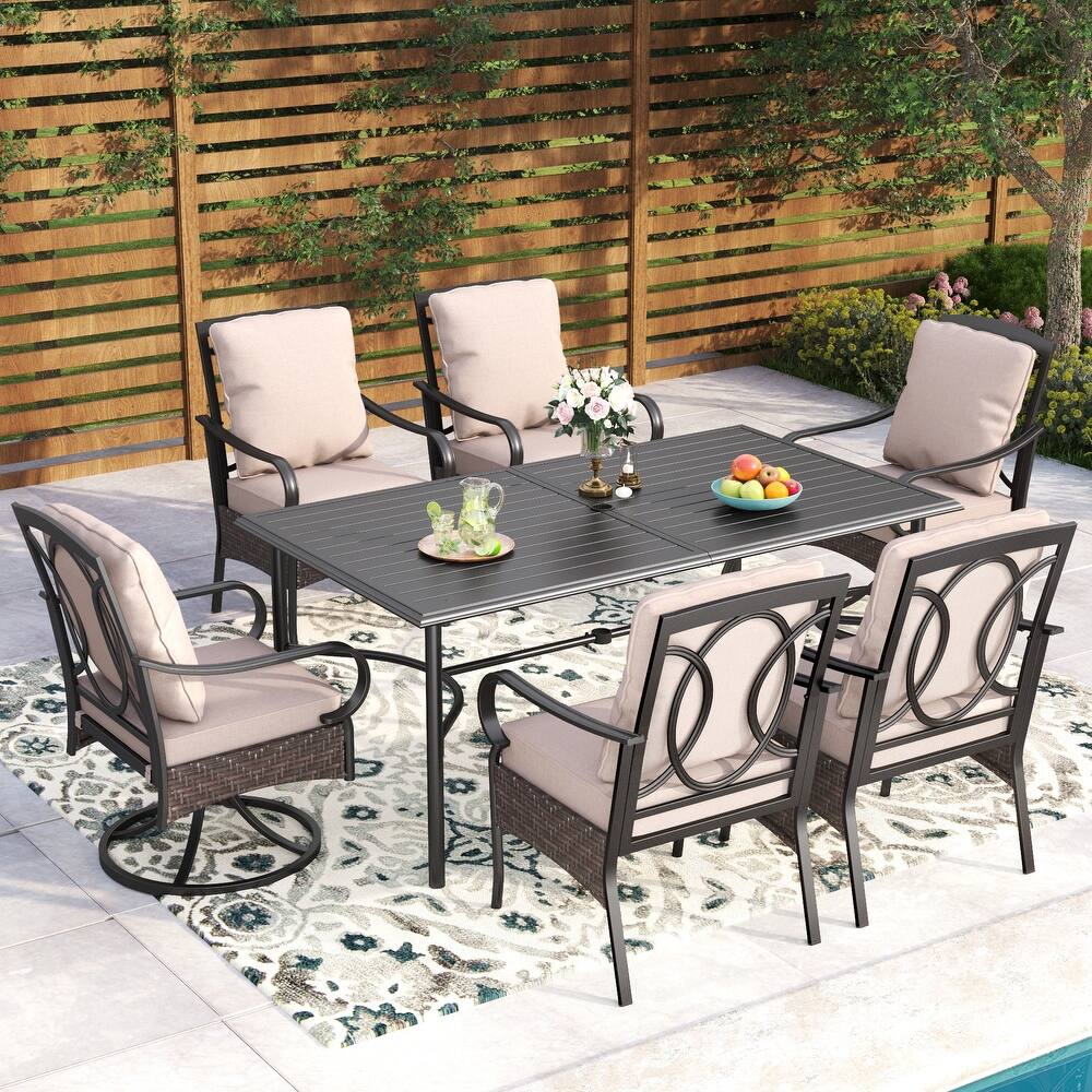 MAISON ARTS 7 Pieces Patio Dining Set with Metal Rectangular Dining Table and Swivel Chairs