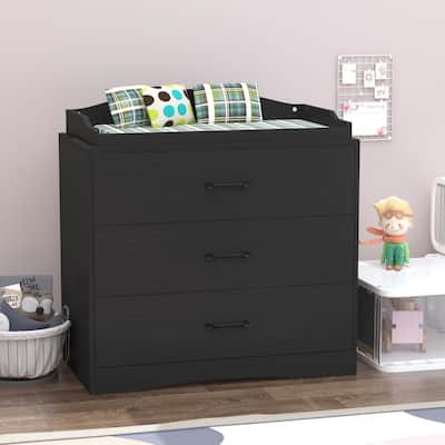 Kerrogee 3-Drawer Dresser with Changing Table - Grey/White/Black