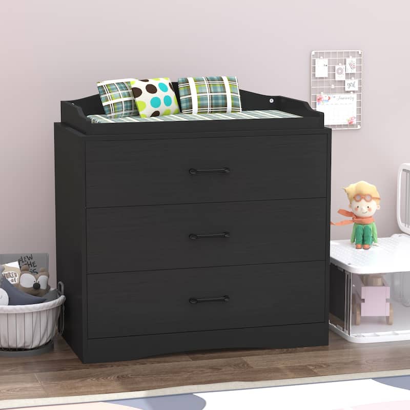Kerrogee 3-Drawer Dresser with Changing Table - Grey/White/Black - Grey