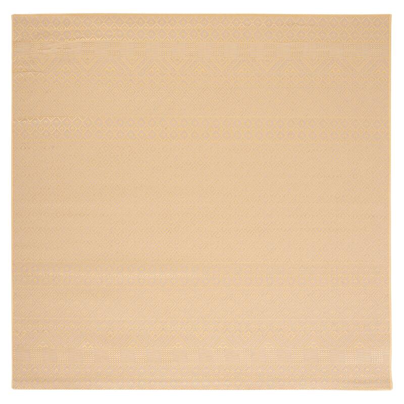 SAFAVIEH Courtyard Shikibu Indoor/ Outdoor Waterproof Patio Backyard Rug - 6'7" Square - Gold/Beige
