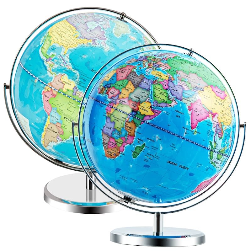 13 Inch LED Lighted World Globe 720 degree Rotation for Kids and Decor - 8" x 13" x 16"