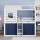 preview thumbnail 3 of 17, Blue Twin Size Solid Wood House Bunk Bed with Tent & Ladder