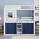 preview thumbnail 1 of 36, Pink & White Twin Bunk House Bed with Tent - Fun & Playful Design Blue