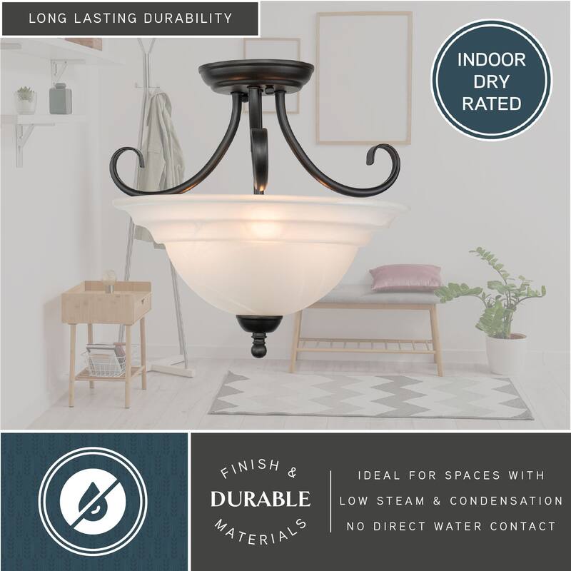 Babylon 14-in W Bronze Semi Flush Mount Ceiling Light White Glass - 14-in W x 12.75-in H x 14-in D