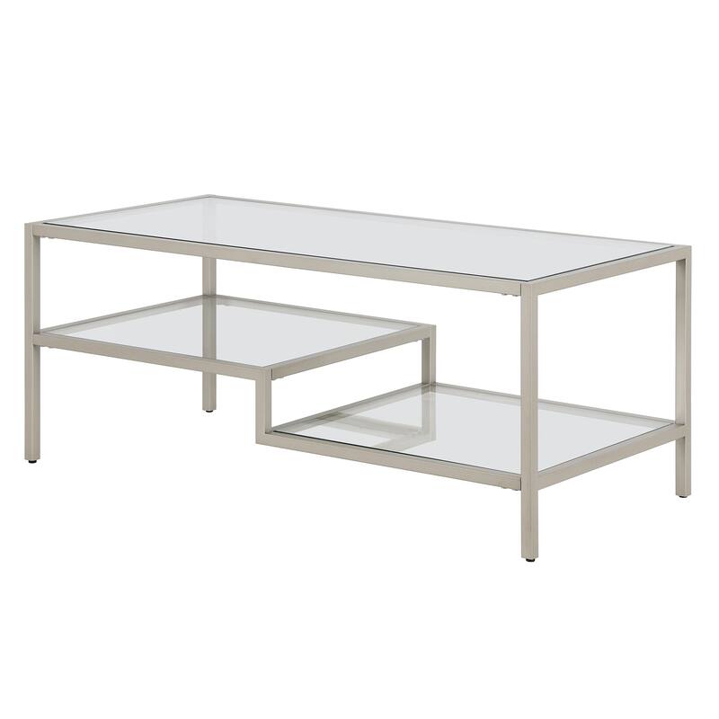 45" Contemporary Rectangular Glass Coffee Table with 2 Storage Shelves for Living Room - 45"L x 22"W x 17"H