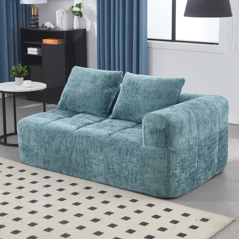 Chenille Loveseat Sofa Upholstered Deep Seat Sofa, Lounge Couch Corner Sofa Minimalist Modular Couches for Apartment