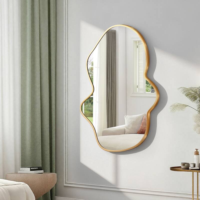 Stylish Aluminum Alloy Framed Irregular Wall Mirror - 24x39 - Gold
