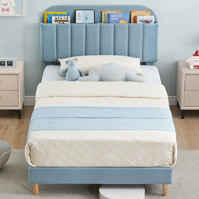 Twin/Twin XL/Full Size Bed Frame with Bookcase Headboard